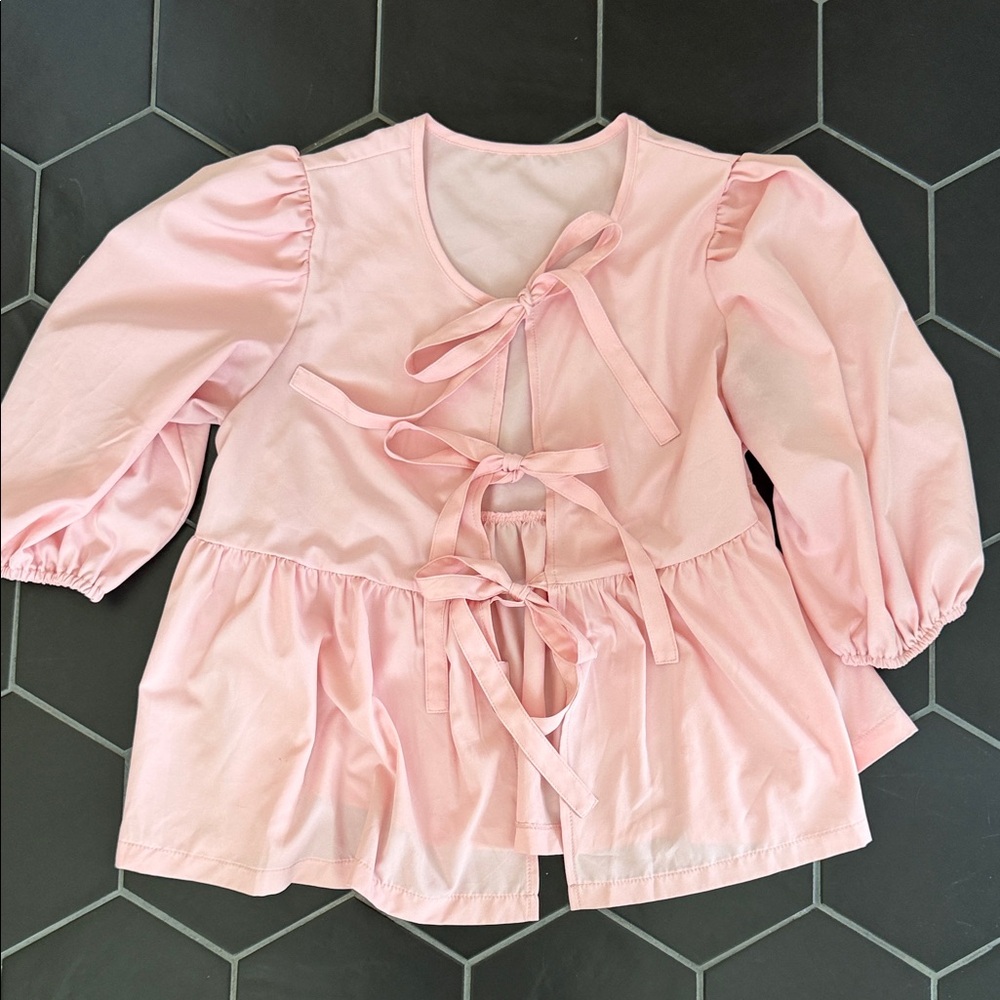 SHEIN Light Pink Tie-Back Peplum Top
